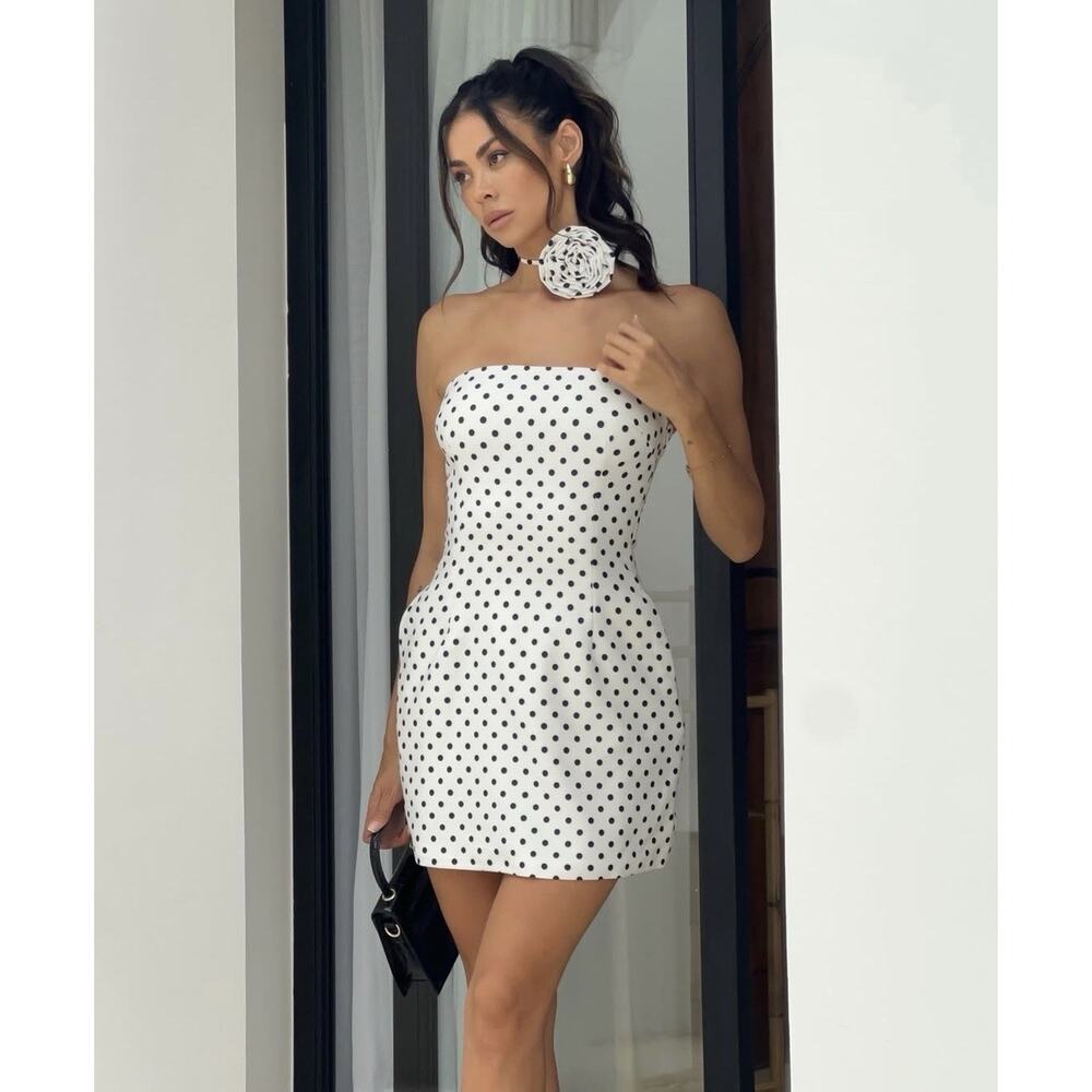 Runaway The Label Ayanna Polka Dot Strapless Mini Dress Pockets Size Medium
